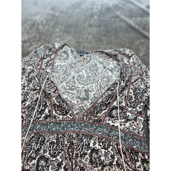 American Eagle Top‎ Women’s XL Brown Floral LS Flared Tunic Boho Peasant - Picture 4 of 6